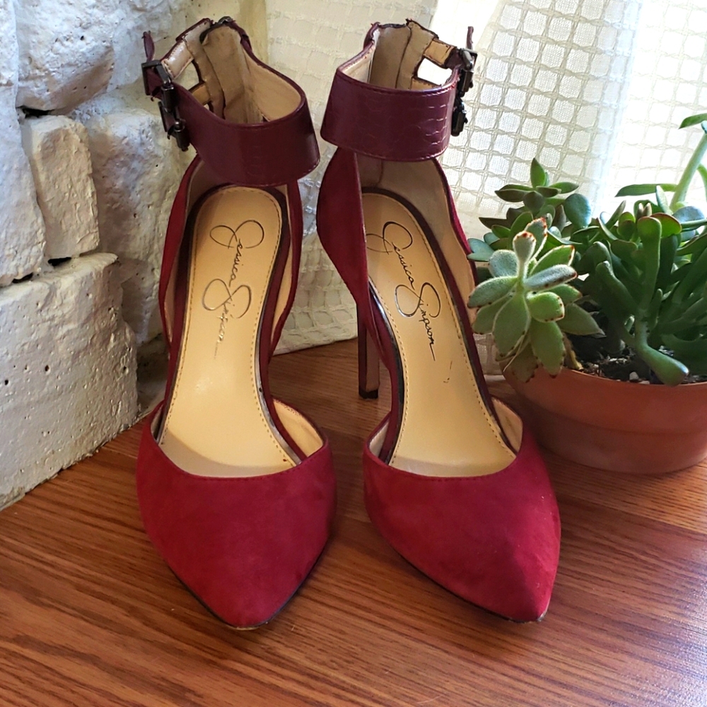 Velvet & Snake Skin Red Pumps